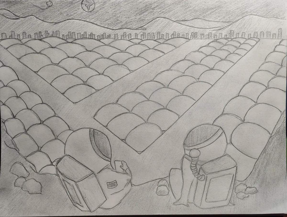 Dear Earth. Pencil and paper. I created this artwork to showcase my ability to make two point perspective art pieces. I also enjoy learning about spac by Chijioke Minweh