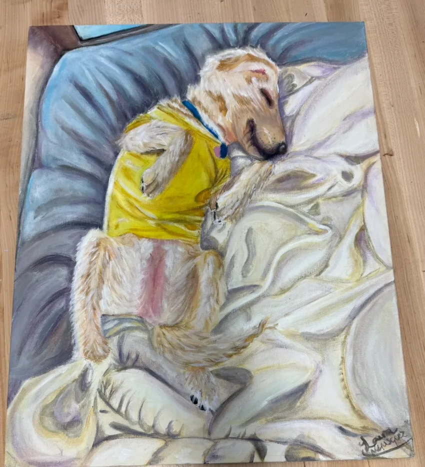 This painting is called Mon Chien Hana and as the name suggests it, this painting is based on my dog Hana. She has brought much joy into my life That  by Laura Velasquez