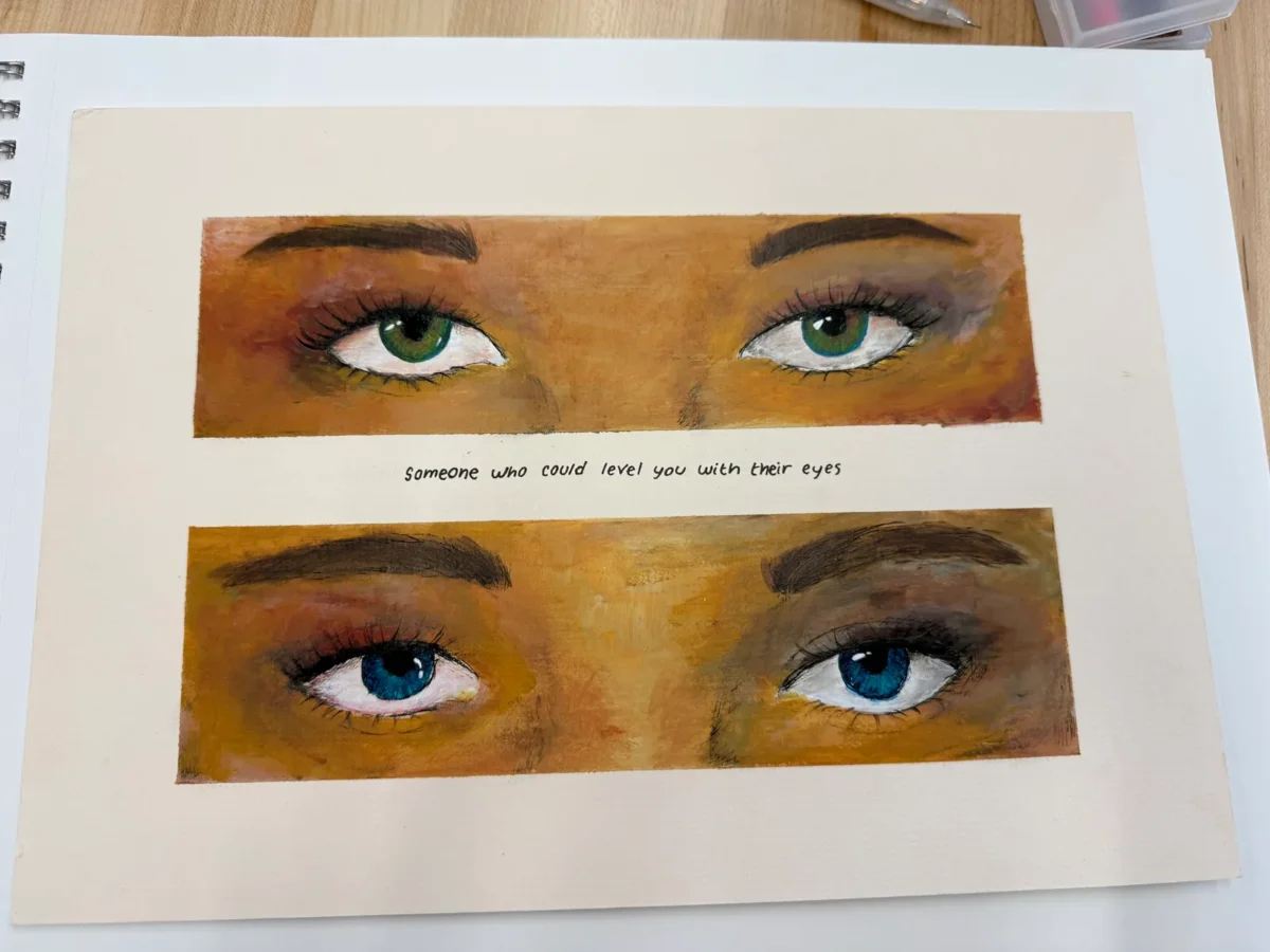Good Will Hunting. I used acrylic paint to make this on thick paper. I was inspired by the movie Good Will Hunting to create this piece. I used my eye by Ryan Lomber