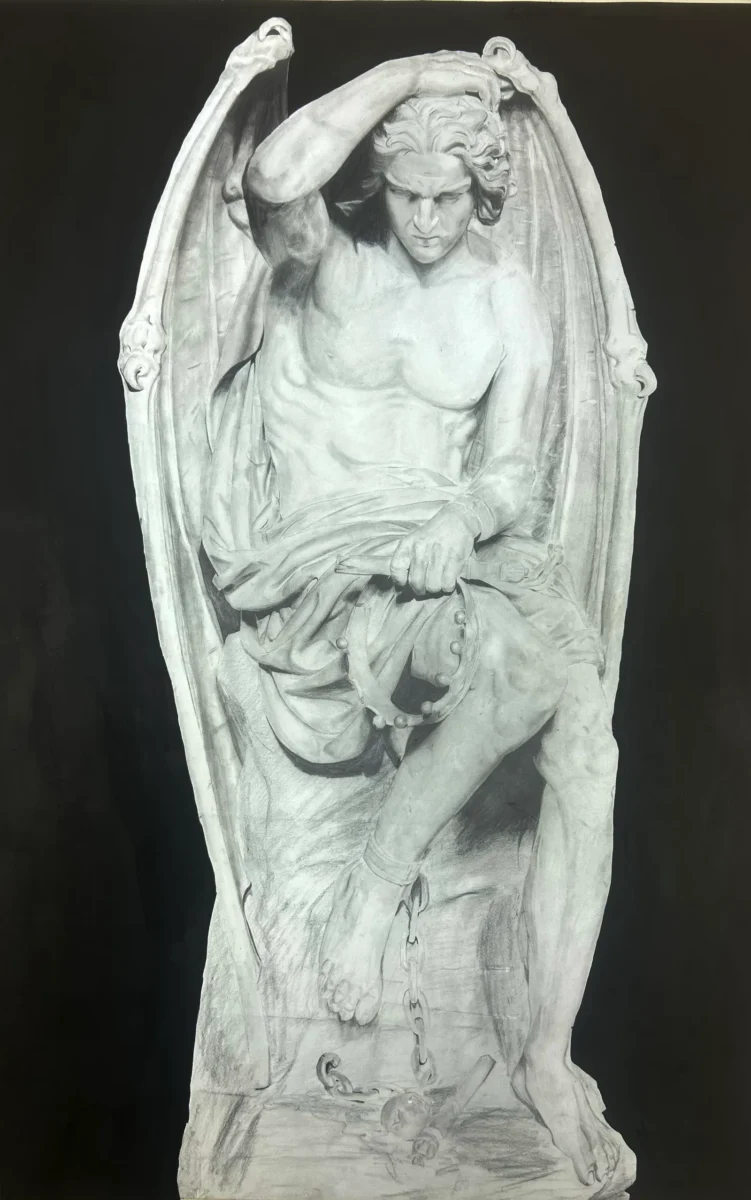 “Judas - Lady Gaga” All my work is inspired by music and when listening to Judas by Lady Gaga I remembered this statue and wanted to draw it. by Jadzia Marsh