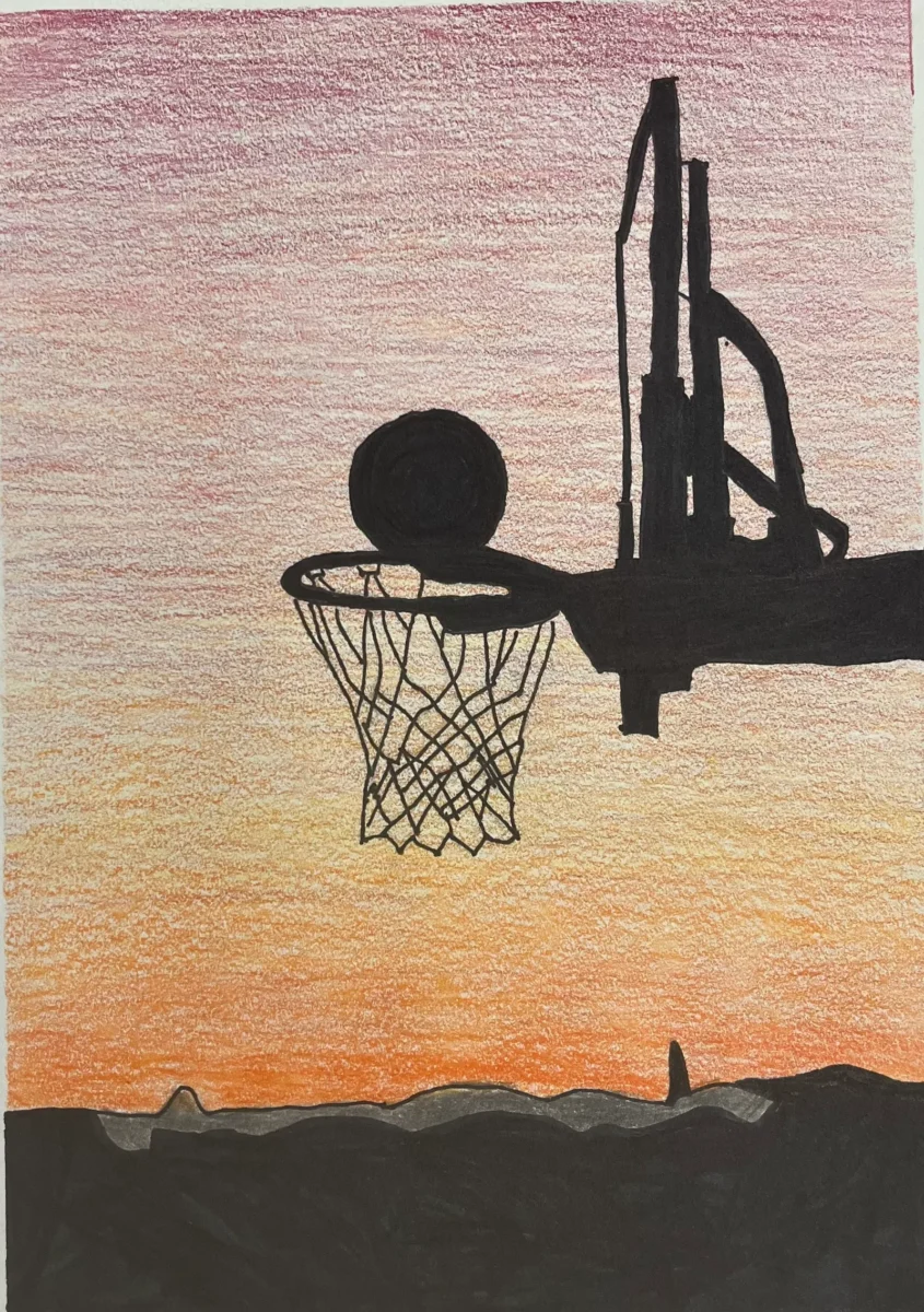 Sunset hoop, colored pencil by Dylan Trobetsky