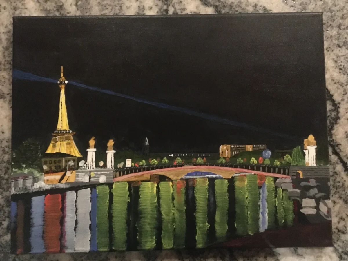 La Ville Des Lumières is an impressionistic piece, showing off the beauty of Paris at nighttime. It was given its name as part of the VCHS Art Show,  by Luke Pranger