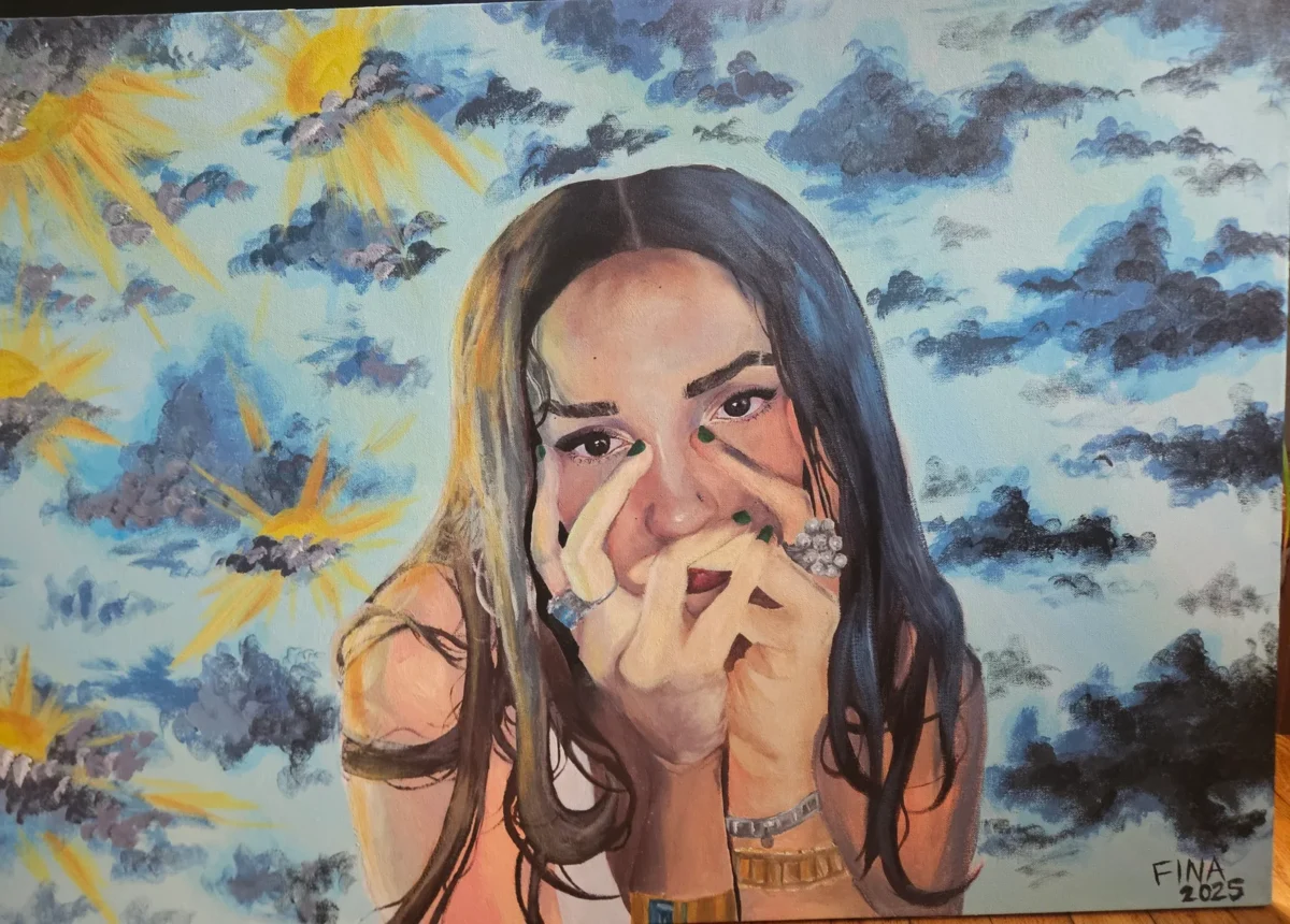 "On To Brighter Things" Acrylic Paint. This painting is a self portrait that reflects the current mental state I'm in. I feel as if Im moving on from  by Delia Fina Jordan